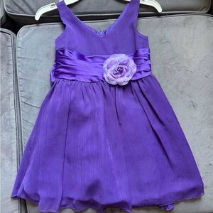 Purple Sleeveless Kids Dress with Floral Accent